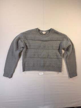 a.n.a Gray Textured Stripe Crewneck Sweater Petite Small